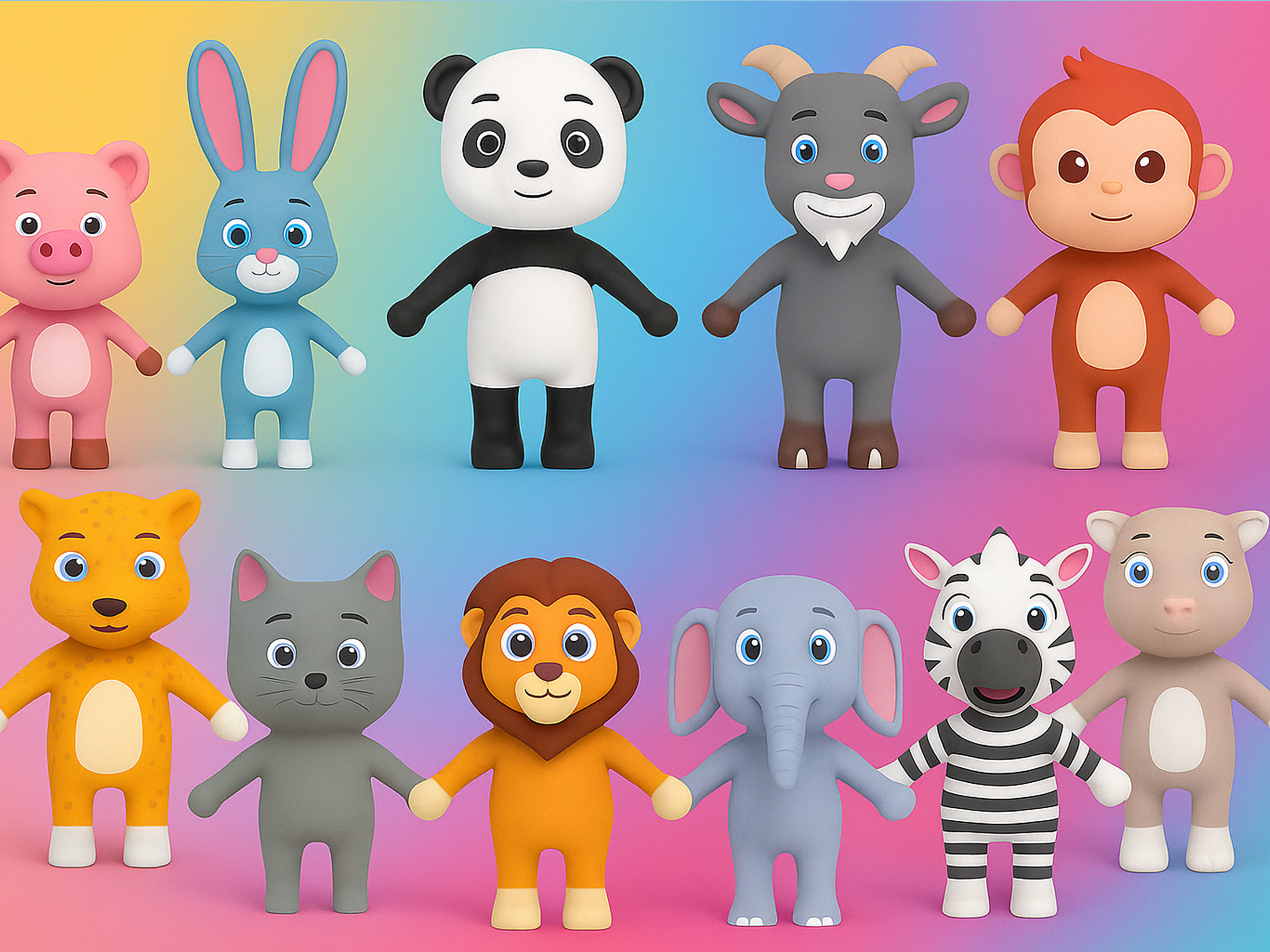 Animal Animated Cartoon Pack 01 3D Model Collection_2