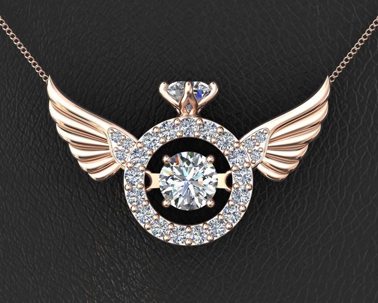 wing pendant with dancing diamond 3D print model_2