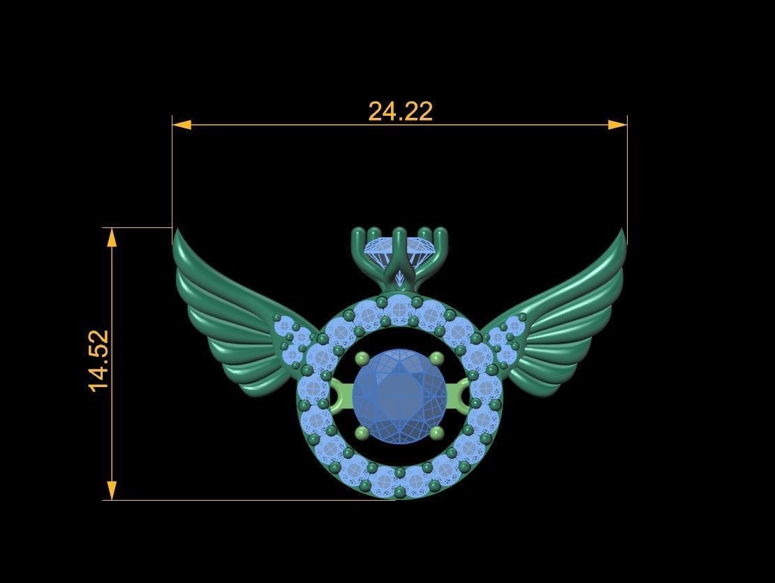 wing pendant with dancing diamond 3D print model_7