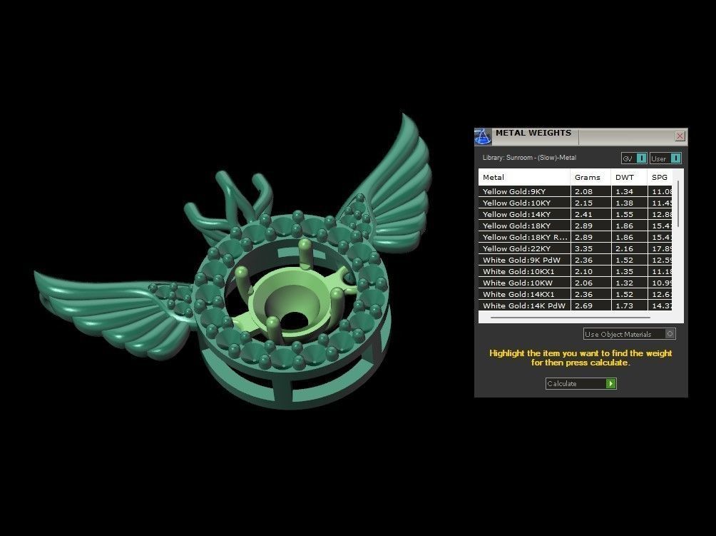 wing pendant with dancing diamond 3D print model_11