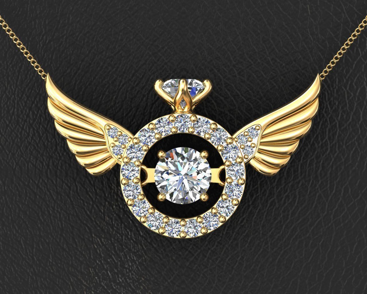 wing pendant with dancing diamond 3D print model_1