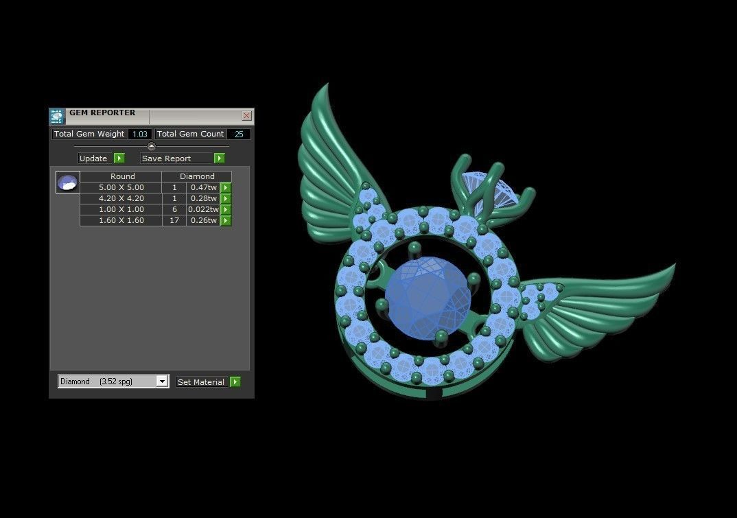 wing pendant with dancing diamond 3D print model_9