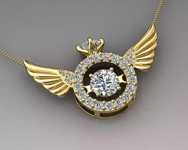 wing pendant with dancing diamond