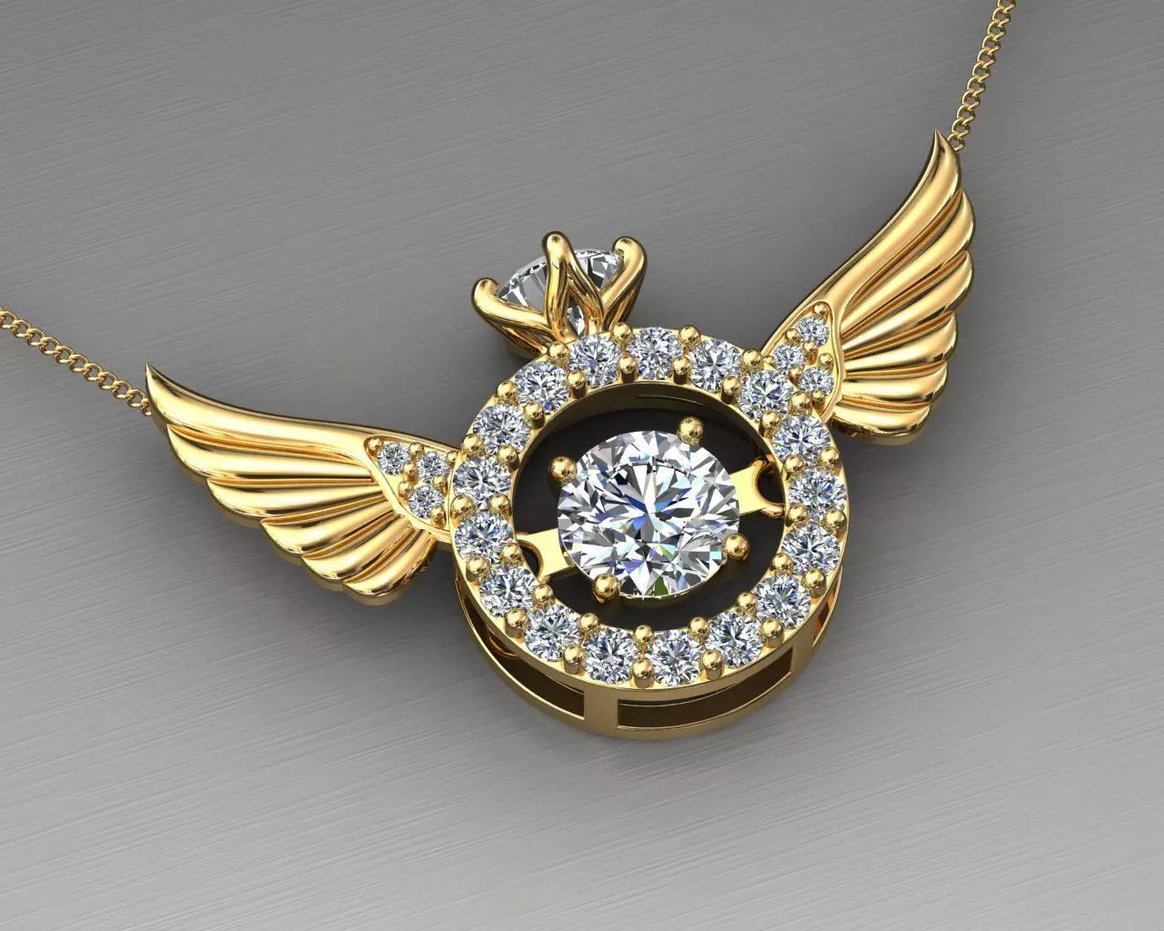 wing pendant with dancing diamond 3D print model_0