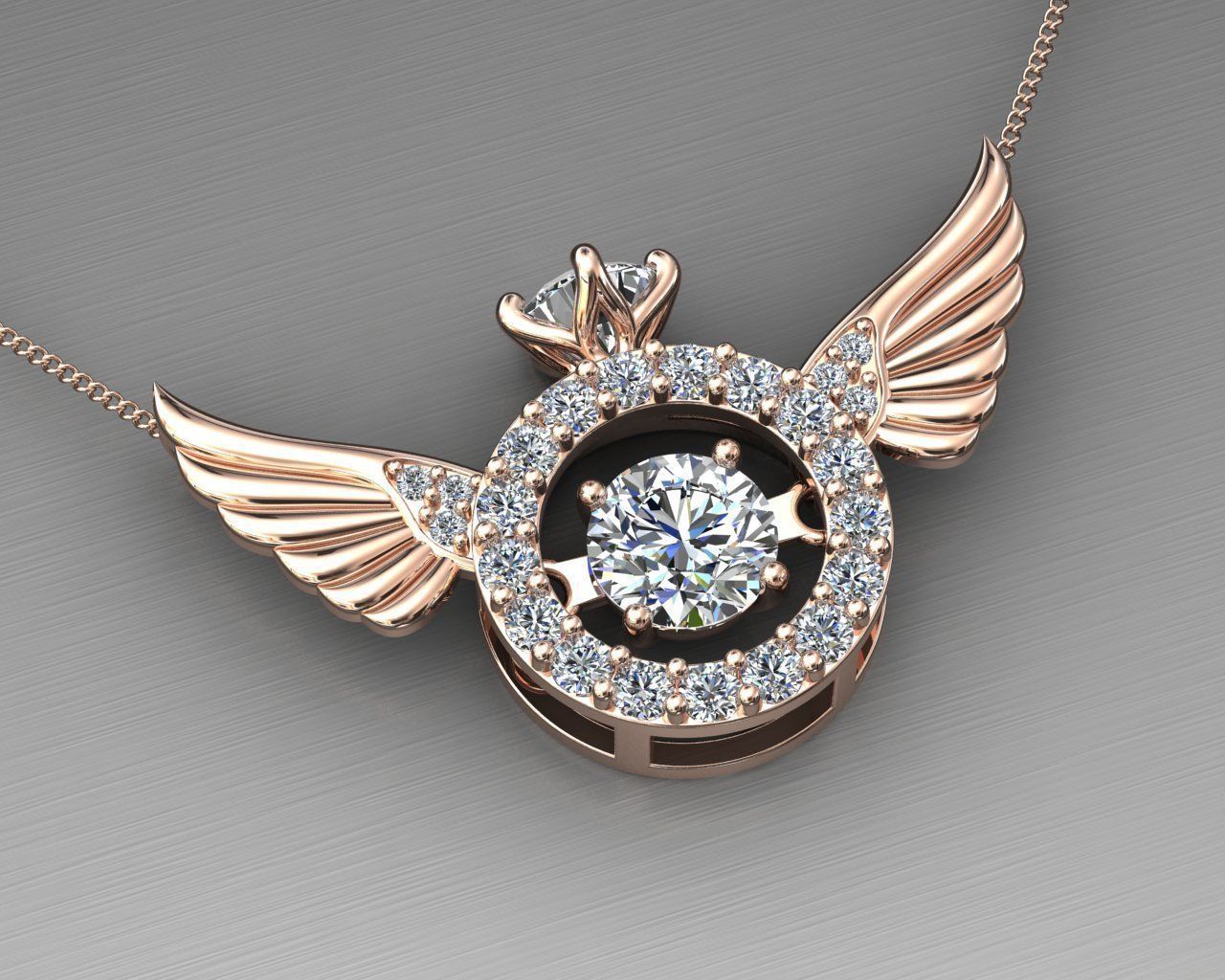 wing pendant with dancing diamond 3D print model_3