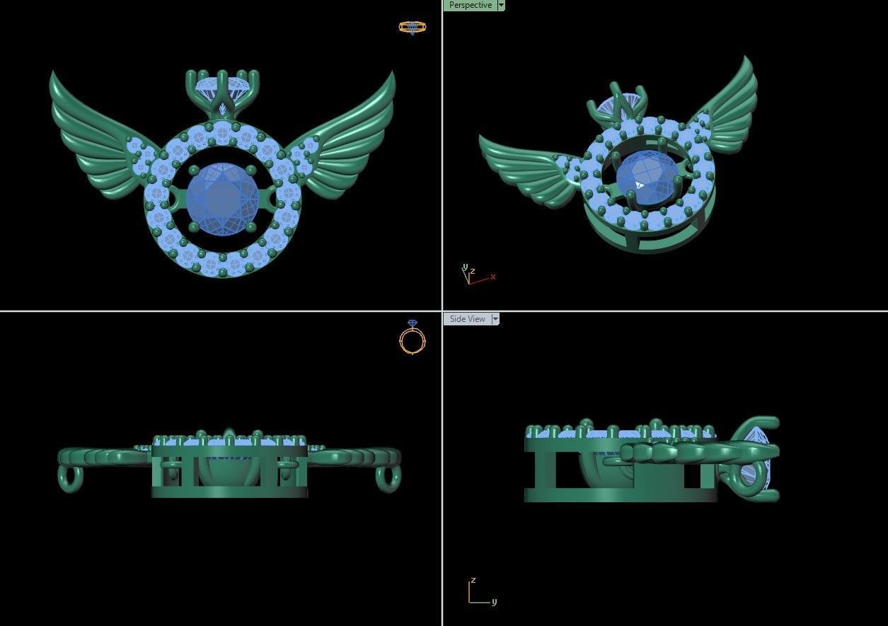 wing pendant with dancing diamond 3D print model_6