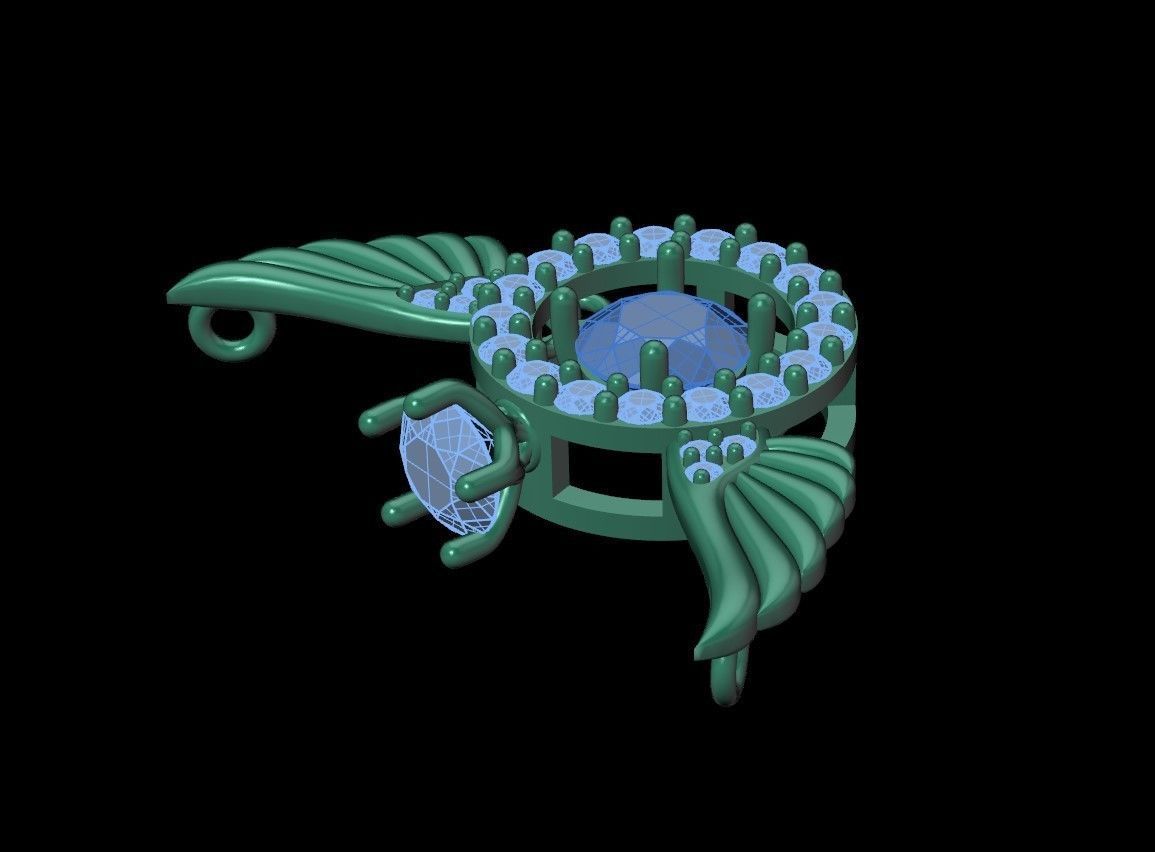 wing pendant with dancing diamond 3D print model_16