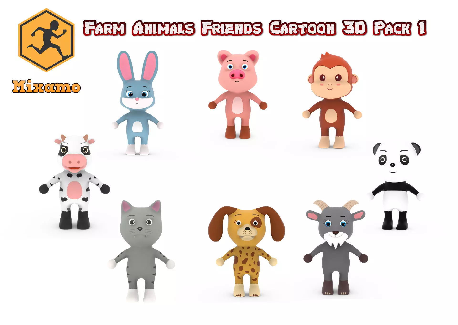 Farm Animals Friends Cartoon 3D Pack 1 3D Model Collection_0
