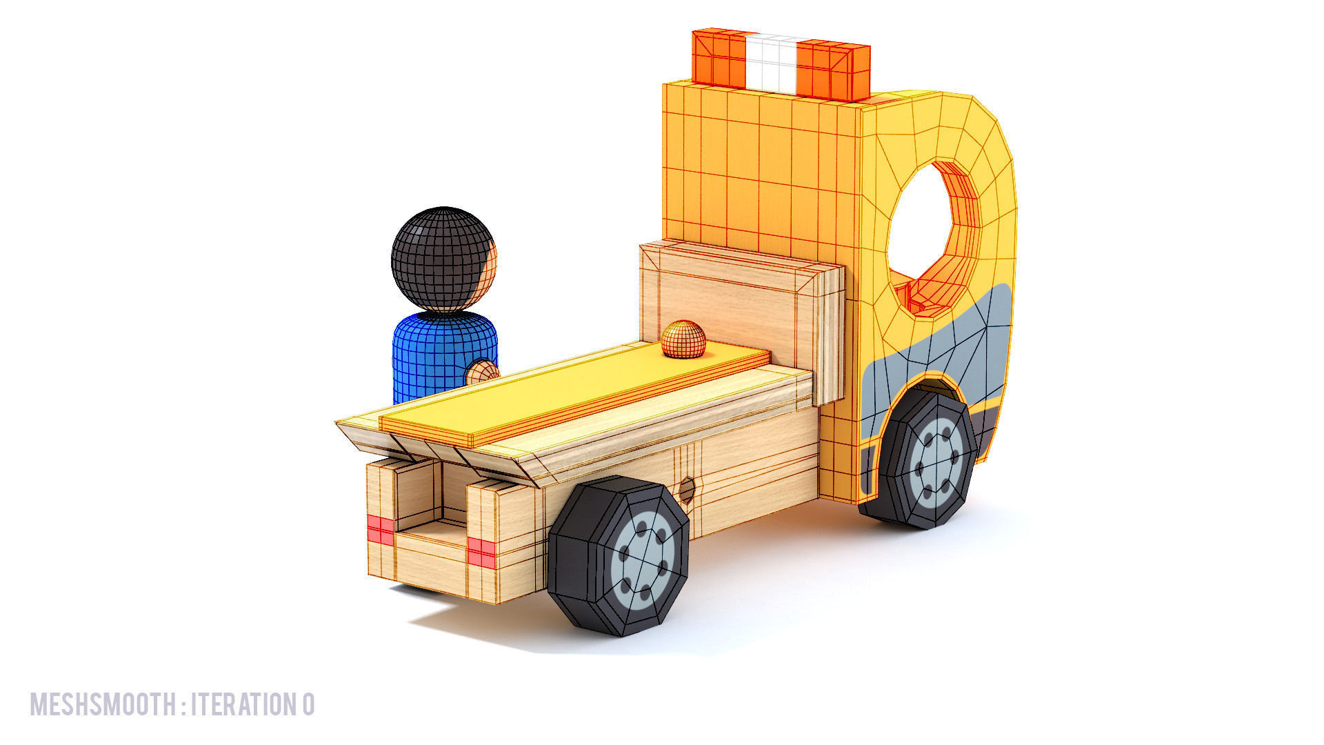 Toy Wood tow truck and character Camion et personnage en bois Low-poly 3D model_4