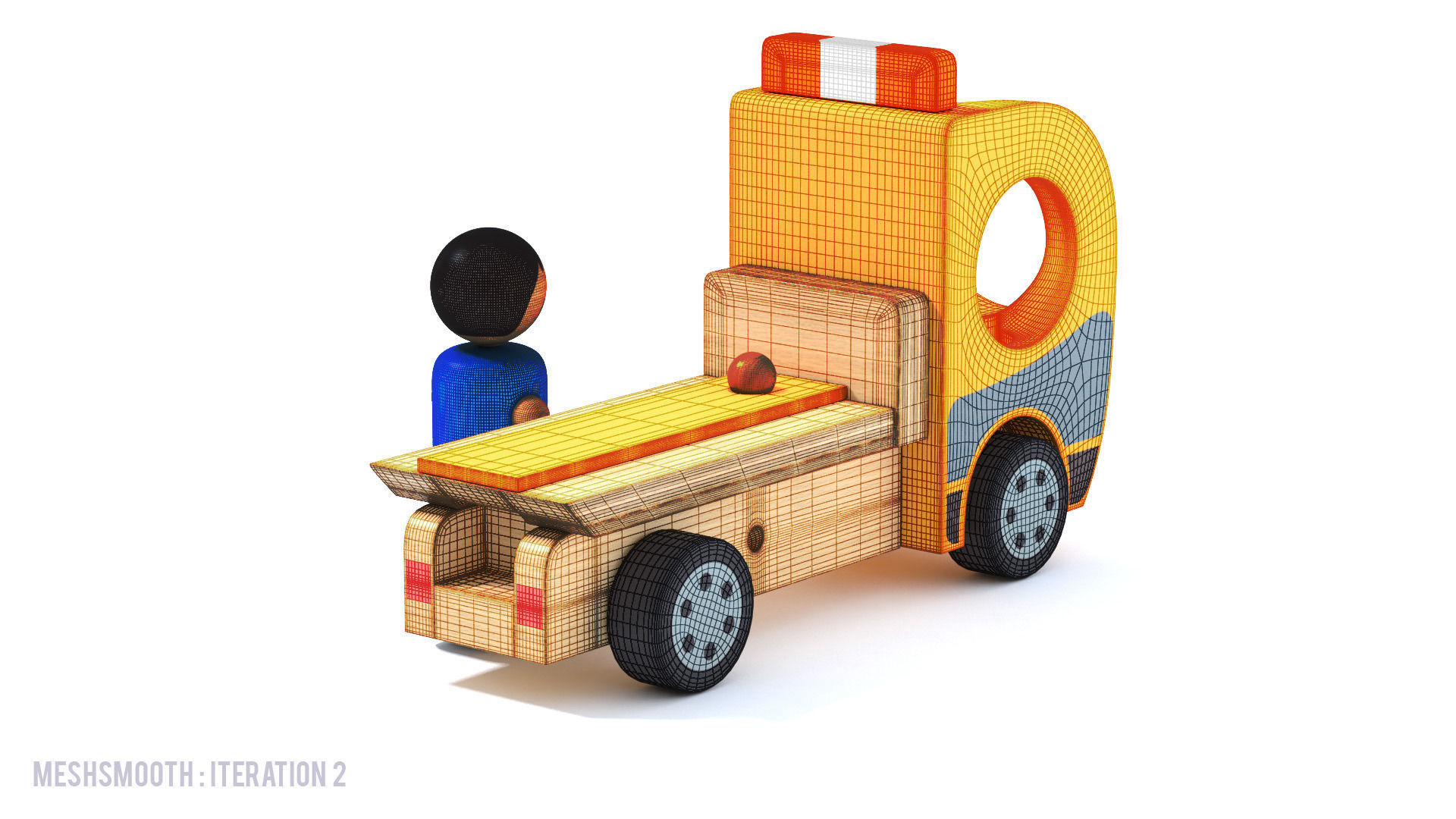 Toy Wood tow truck and character Camion et personnage en bois Low-poly 3D model_5