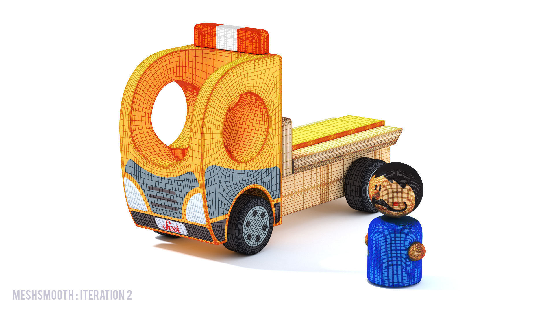 Toy Wood tow truck and character Camion et personnage en bois Low-poly 3D model_6