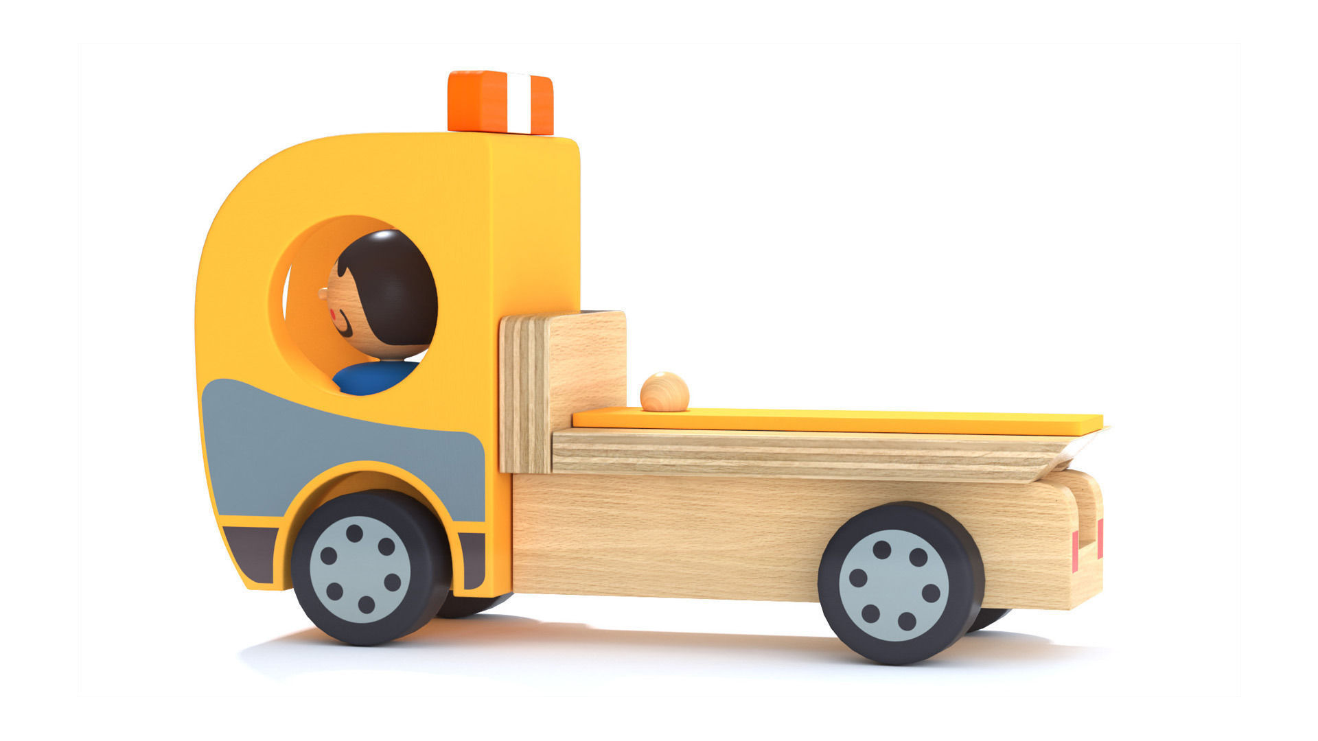 Toy Wood tow truck and character Camion et personnage en bois Low-poly 3D model_2