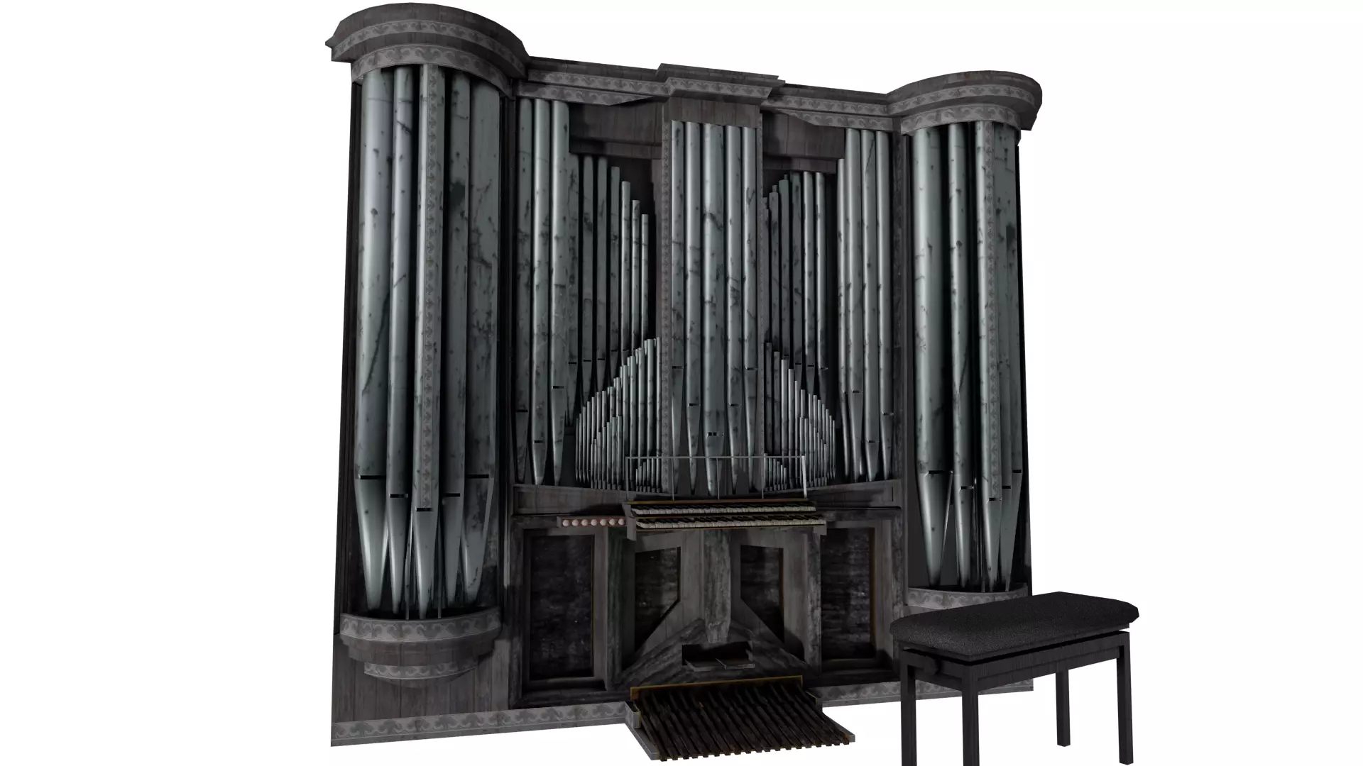 Church Pipe Organ - Rigged and with Adjustable Chair 3D model