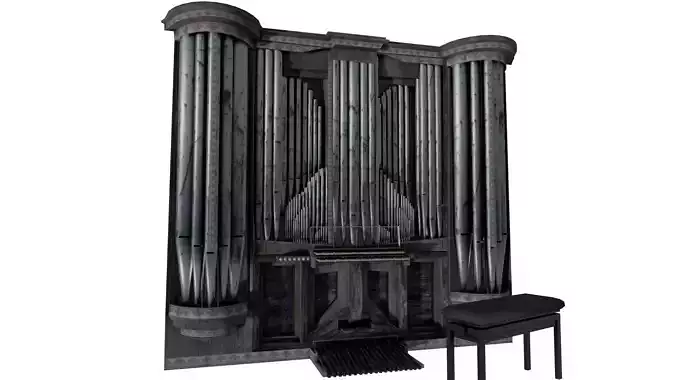 Church Pipe Organ - Rigged and with Adjustable Chair 3D model
