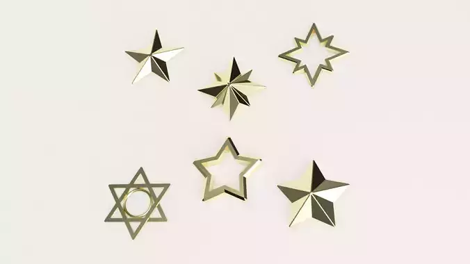 Set of six 3D models of stars ver-1
