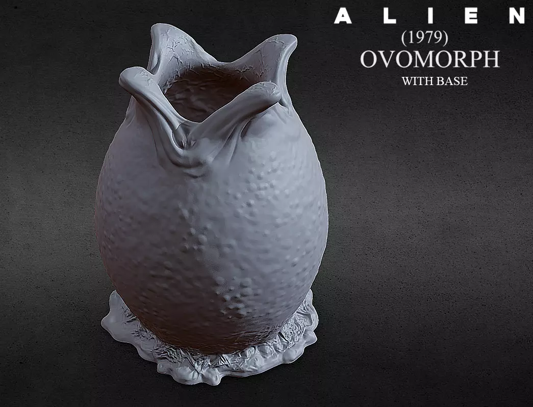 3D PRINTABLE OPEN ALIEN EGG OVOMORPH WITH BASE 3D print model_0