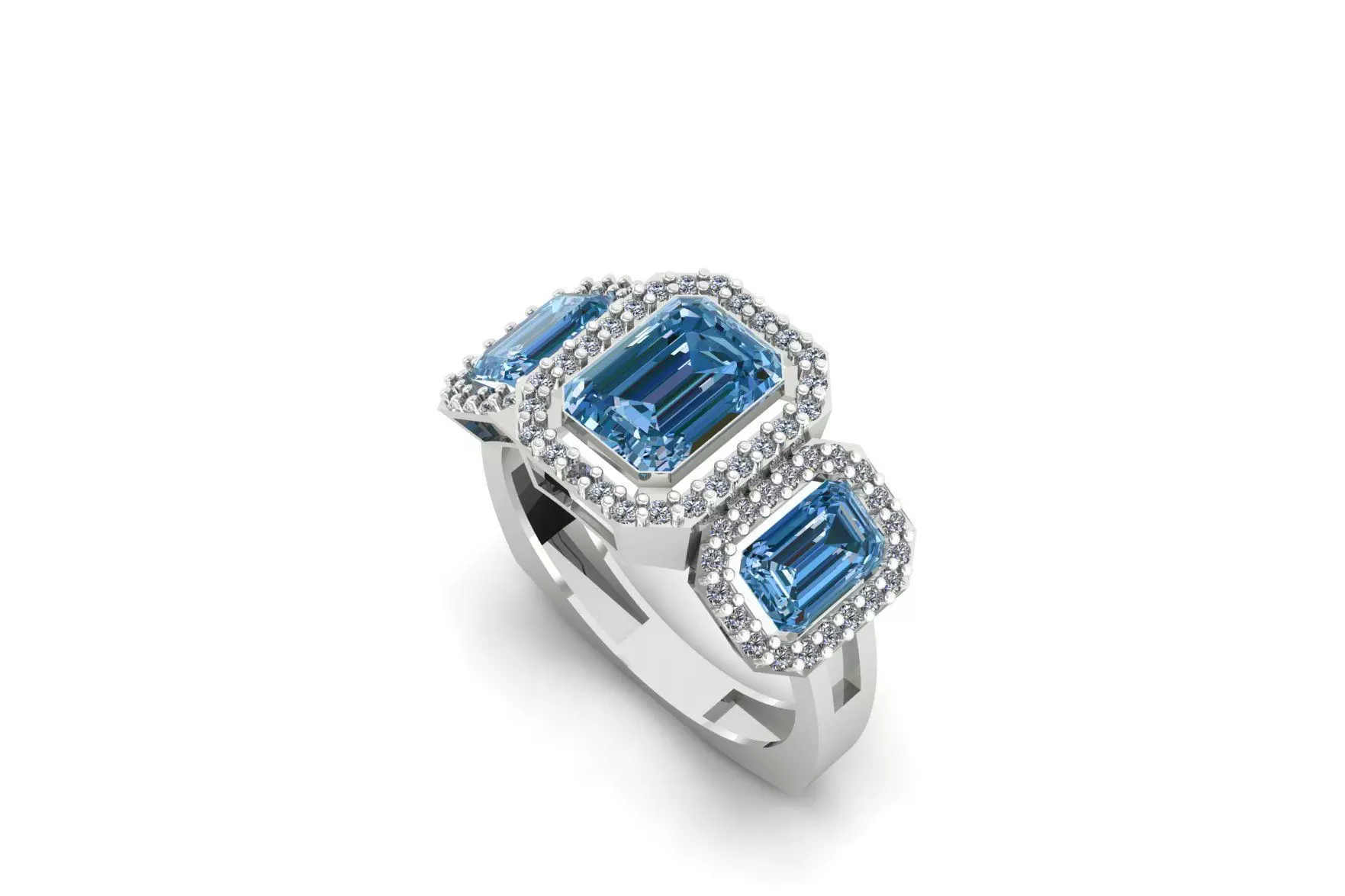 Amethyst Diamond Three stone Ring R 189 3D print model_0