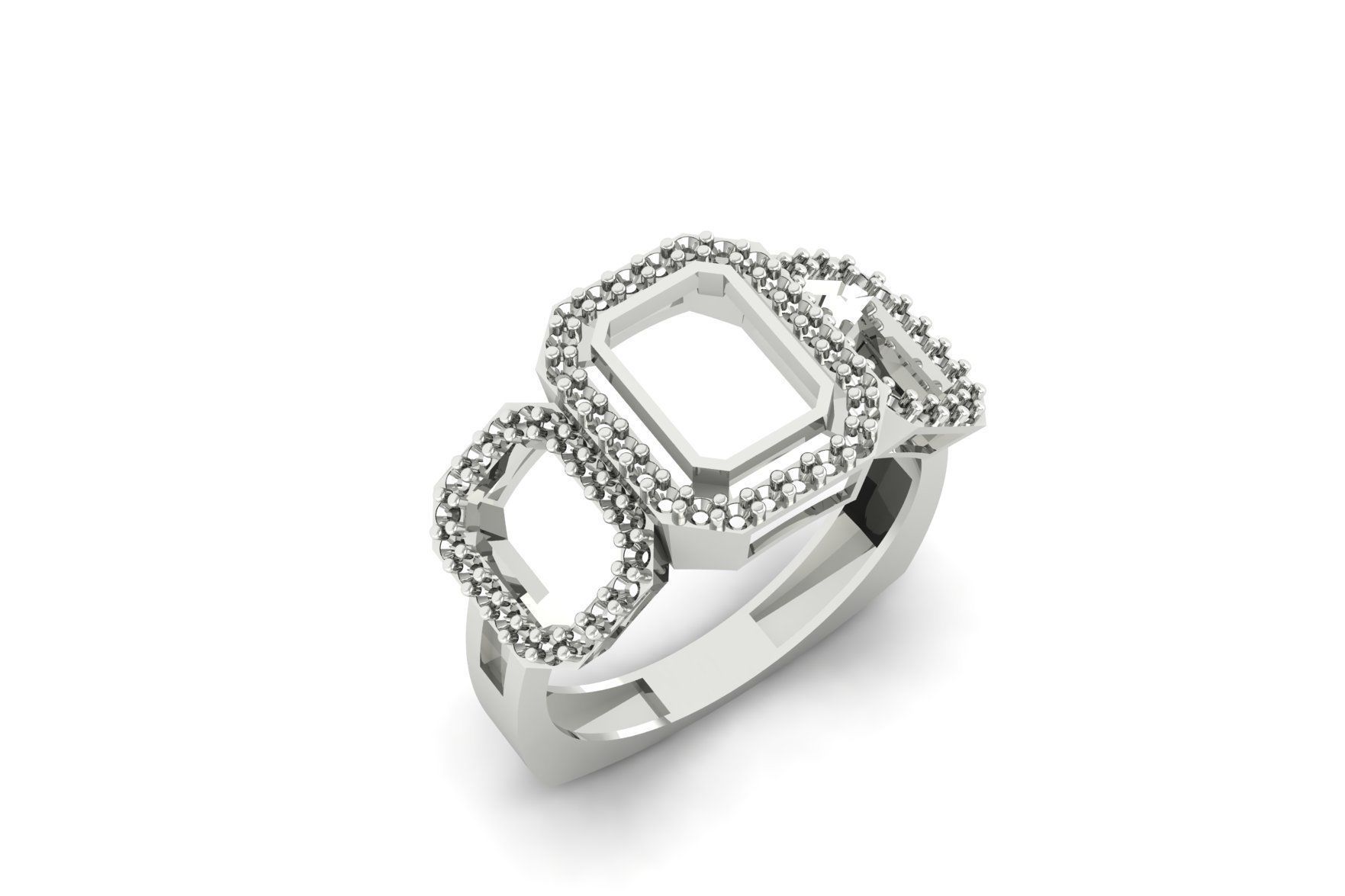 Amethyst Diamond Three stone Ring R 189 3D print model_3