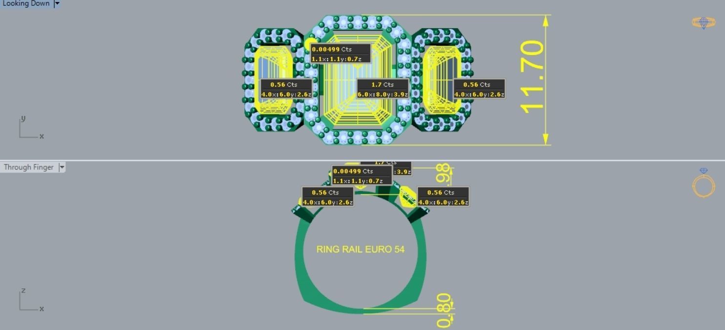Amethyst Diamond Three stone Ring R 189 3D print model_4
