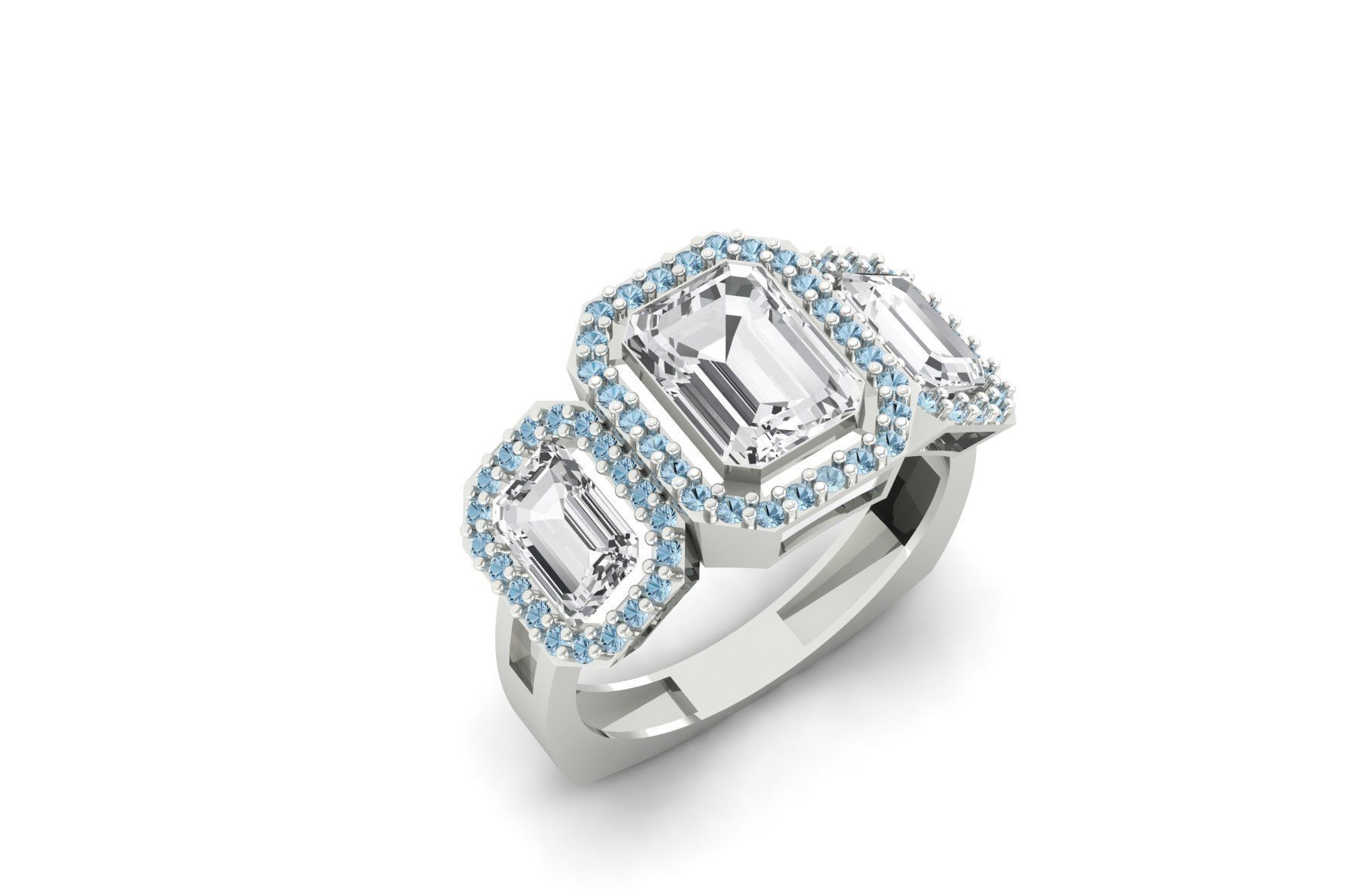 Amethyst Diamond Three stone Ring R 189 3D print model_2