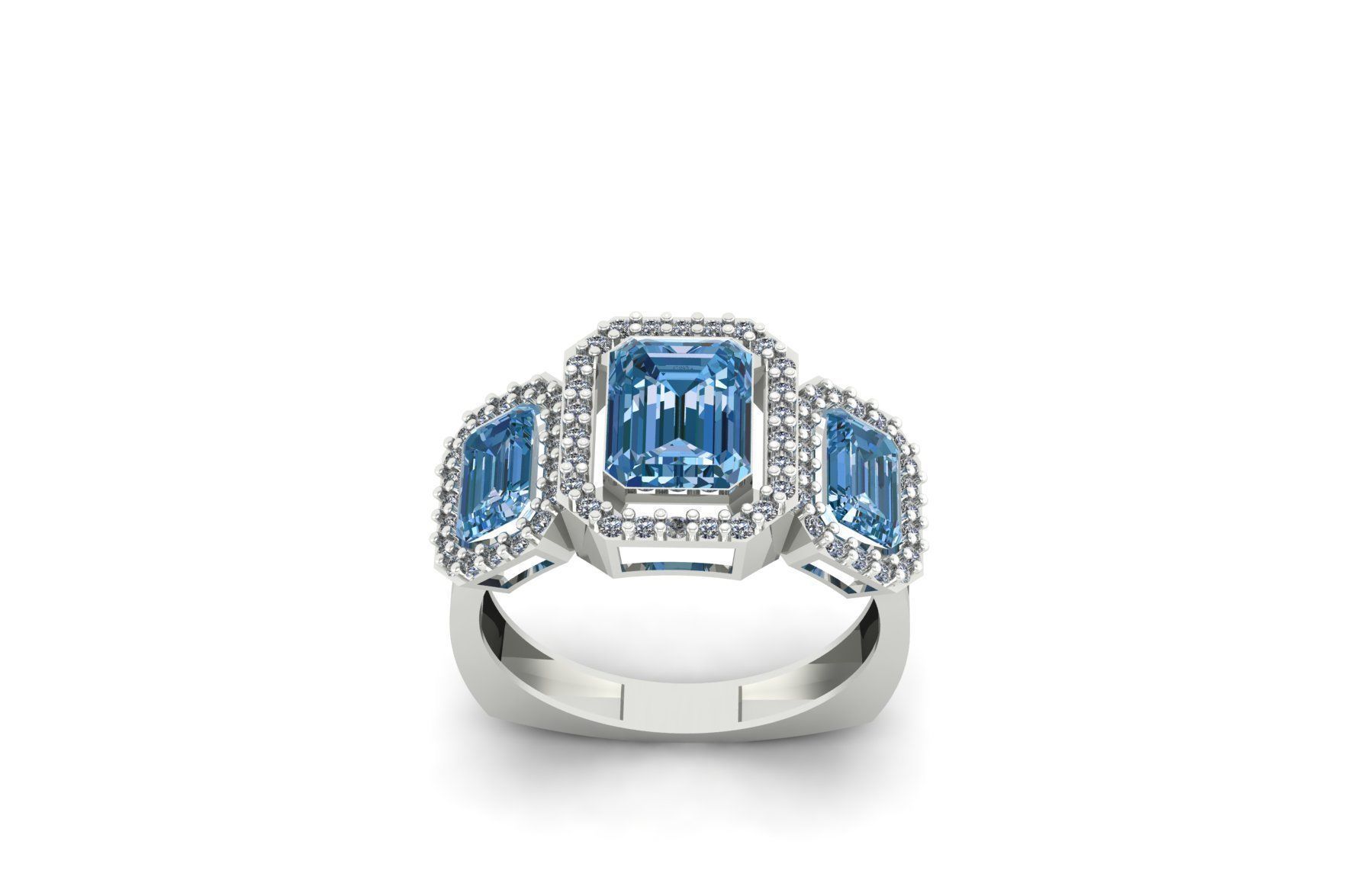 Amethyst Diamond Three stone Ring R 189 3D print model_1