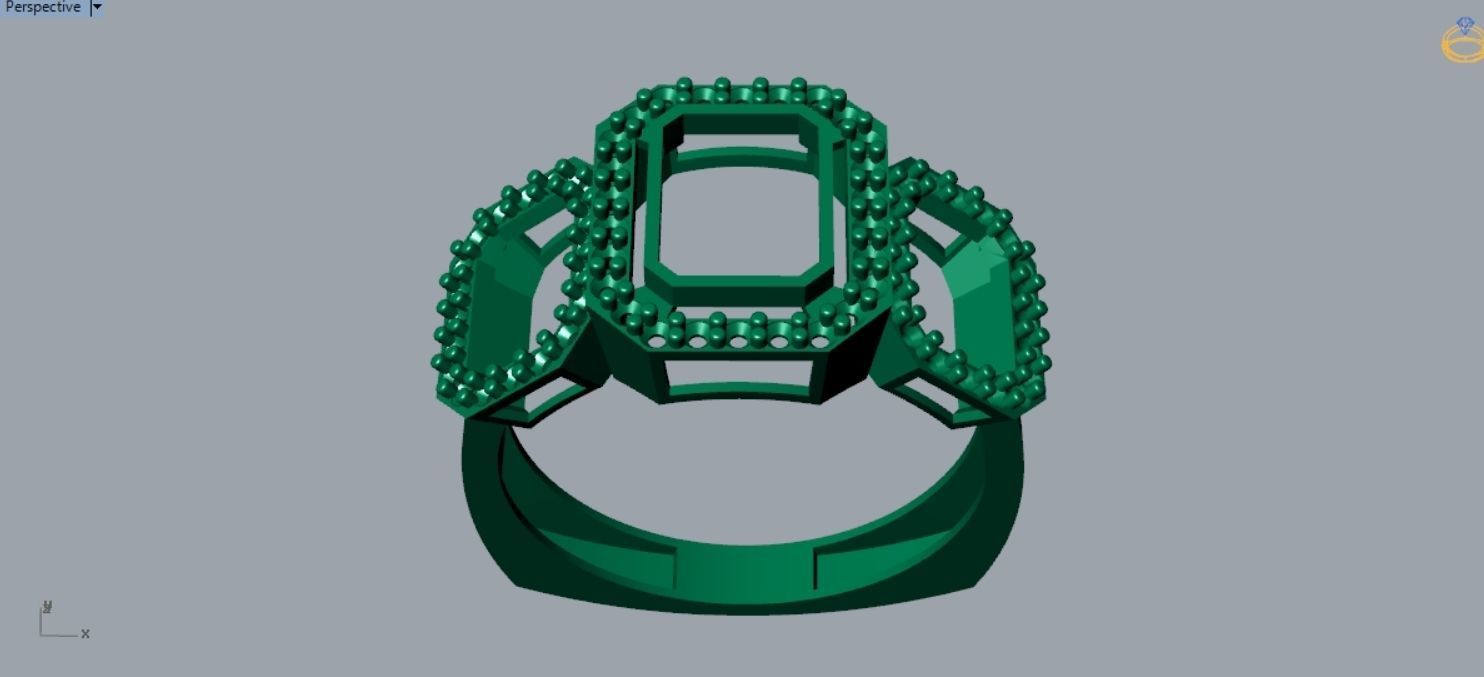 Amethyst Diamond Three stone Ring R 189 3D print model_6