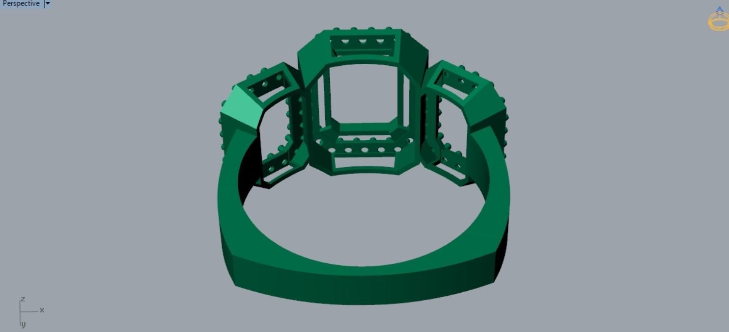 Amethyst Diamond Three stone Ring R 189 3D print model_7