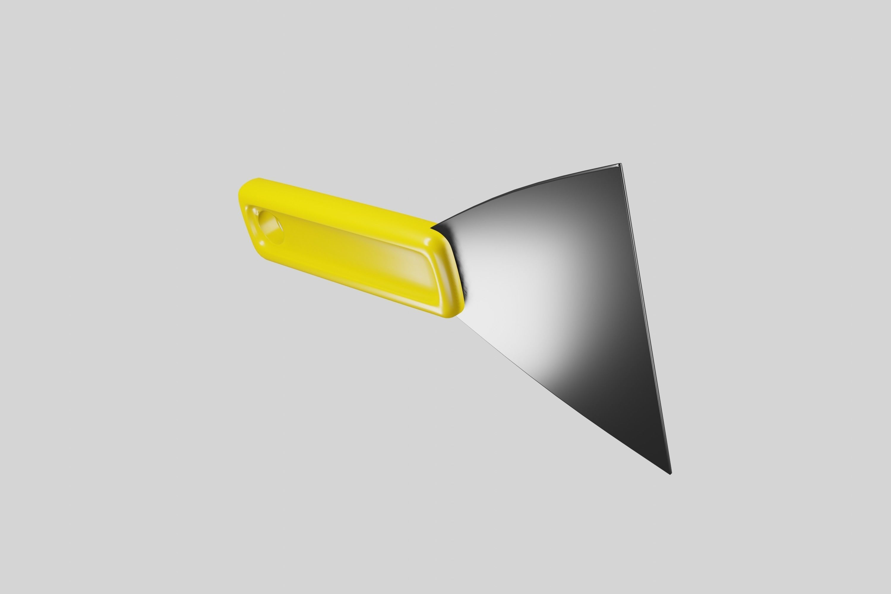 Metal spatula with yellow plastic handle 3D model_1