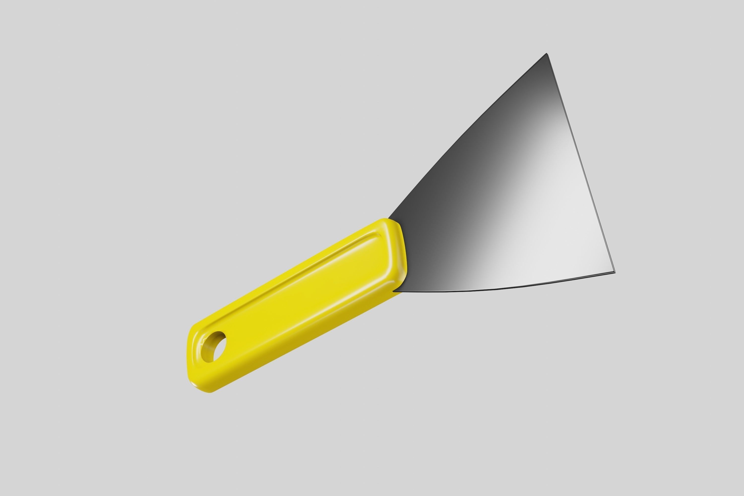Metal spatula with yellow plastic handle 3D model_3