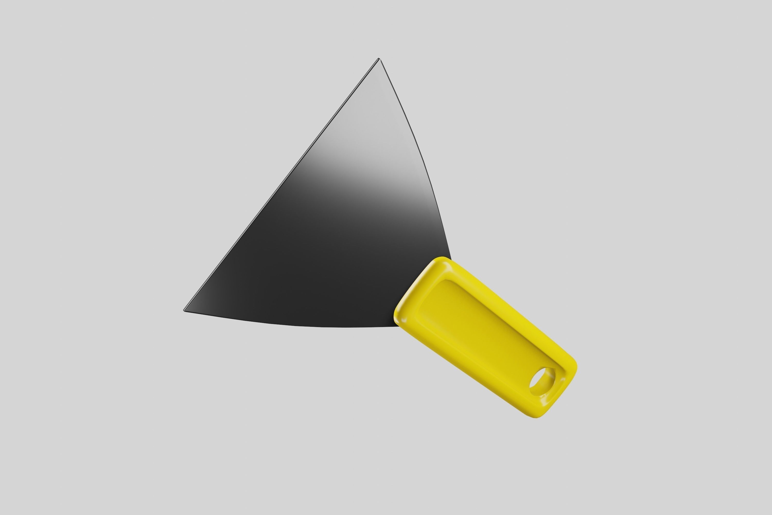 Metal spatula with yellow plastic handle 3D model_4