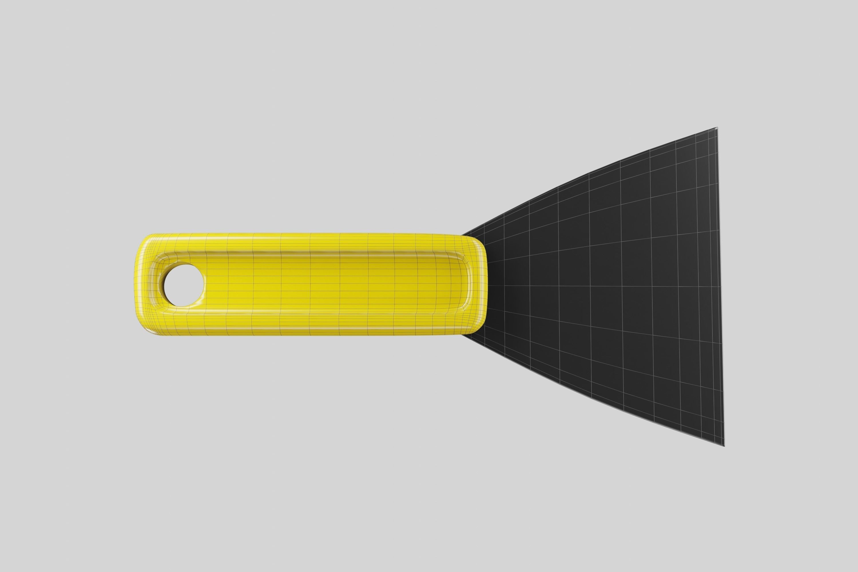 Metal spatula with yellow plastic handle 3D model_5