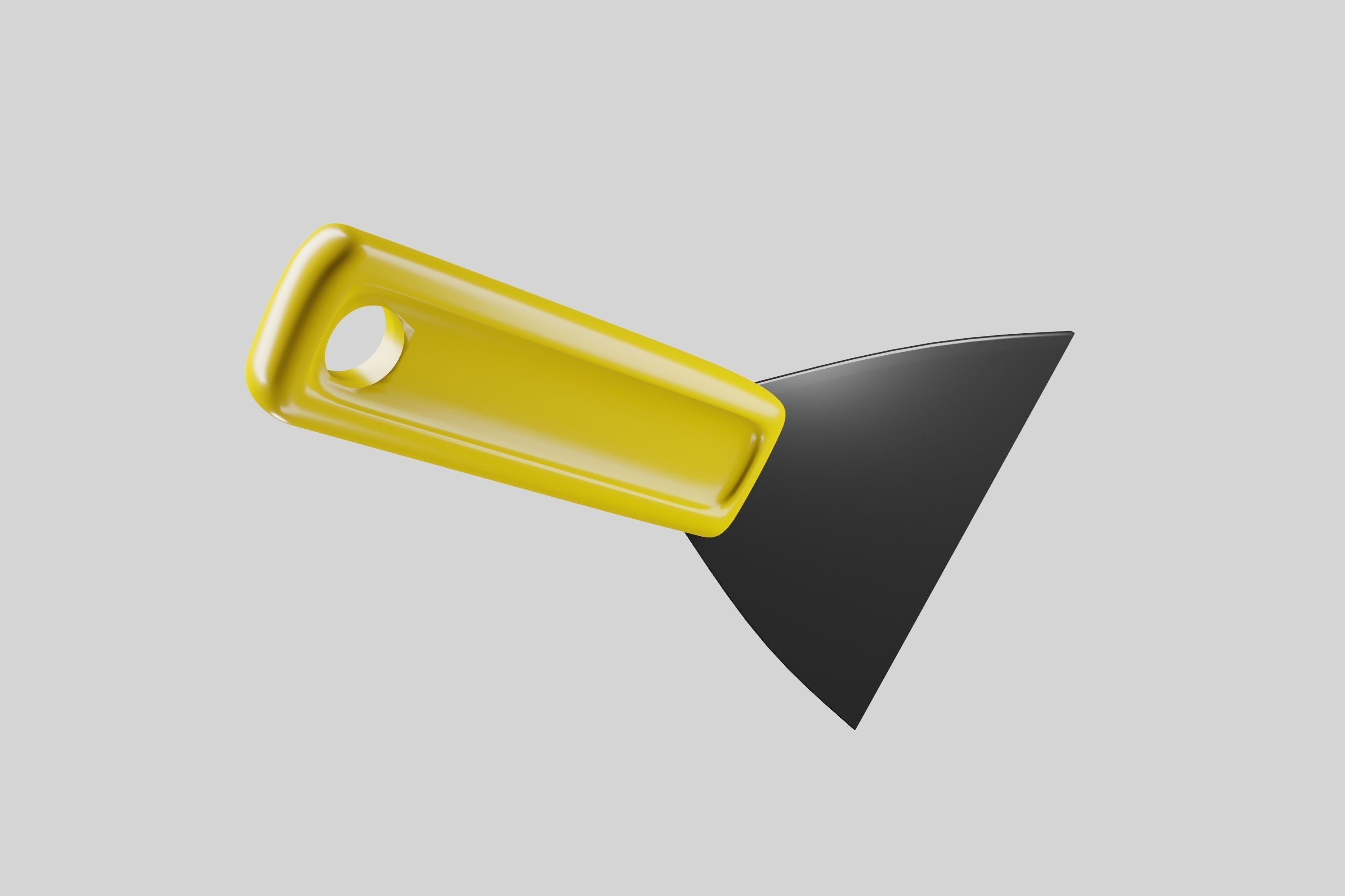 Metal spatula with yellow plastic handle 3D model_2