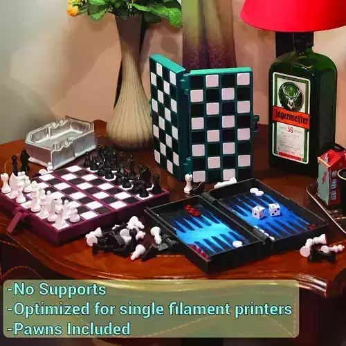Chess and Backgammon Foldable Board and Pawns 3D print model