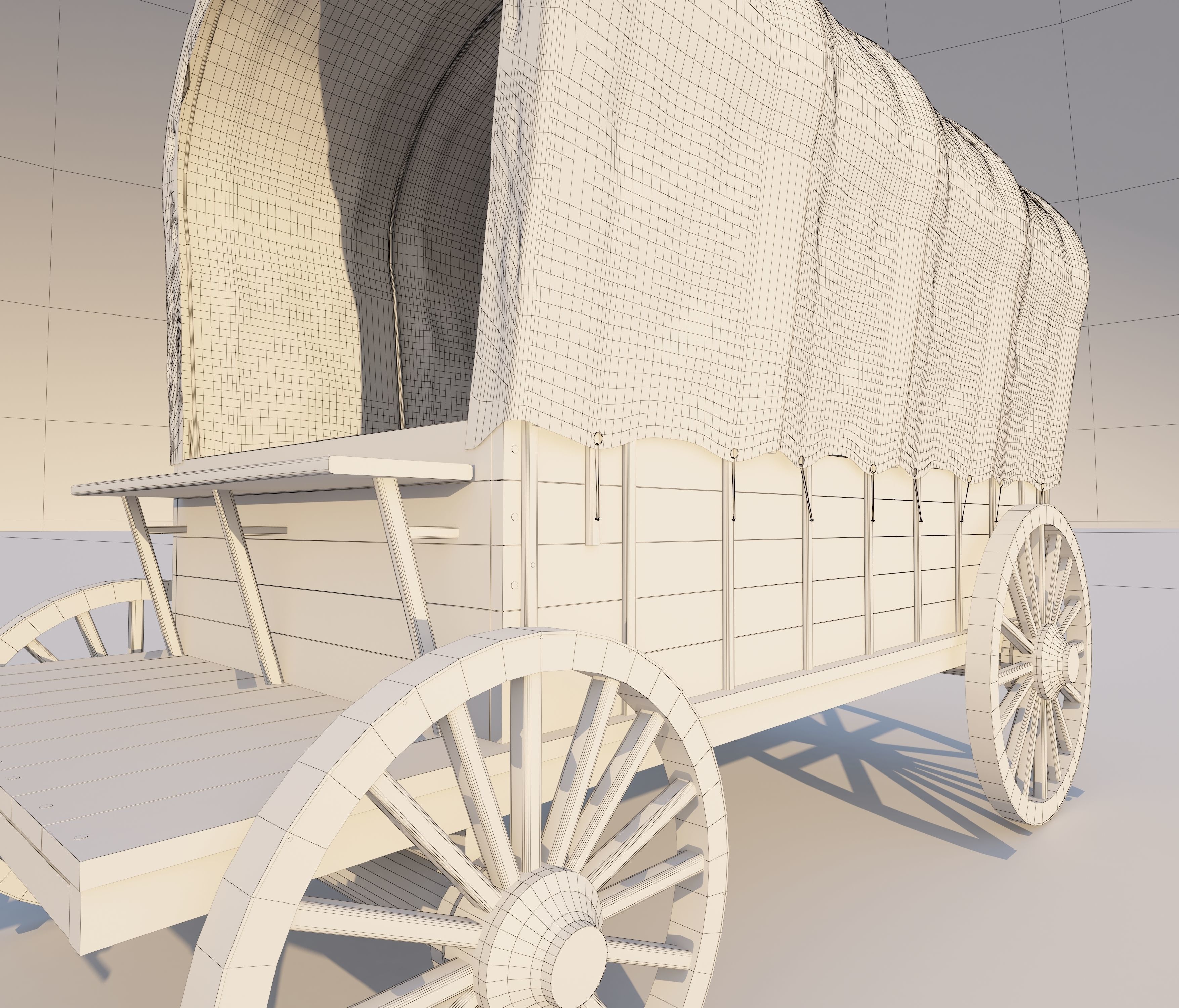 Carts wooden wagon Low-poly 3D model_3