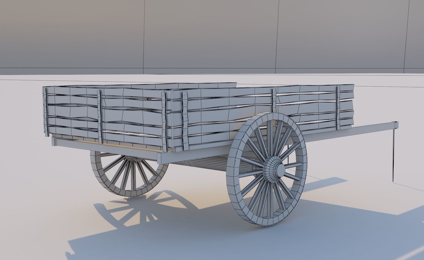 Carts wooden wagon Low-poly 3D model_6