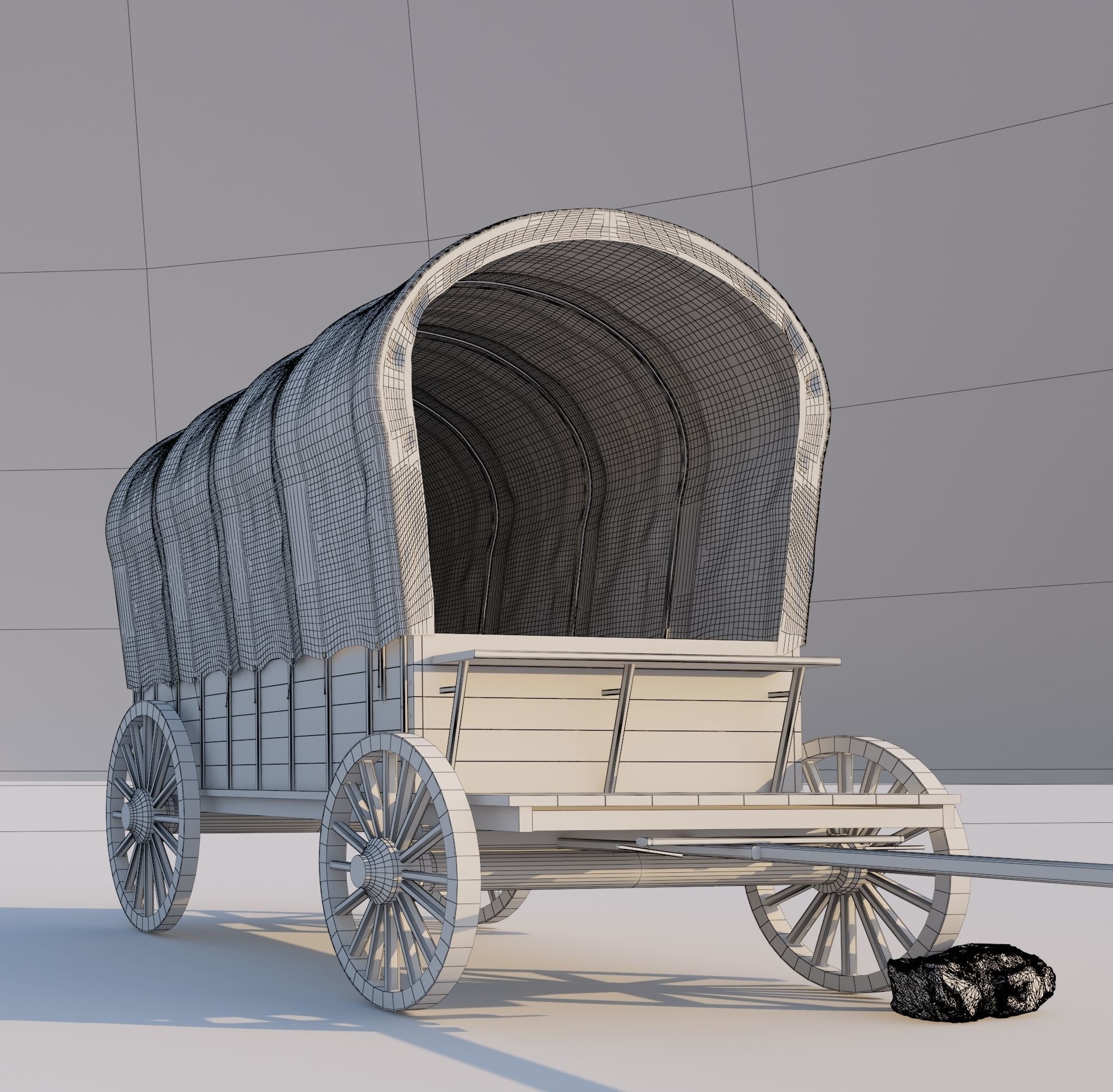 Carts wooden wagon Low-poly 3D model_4