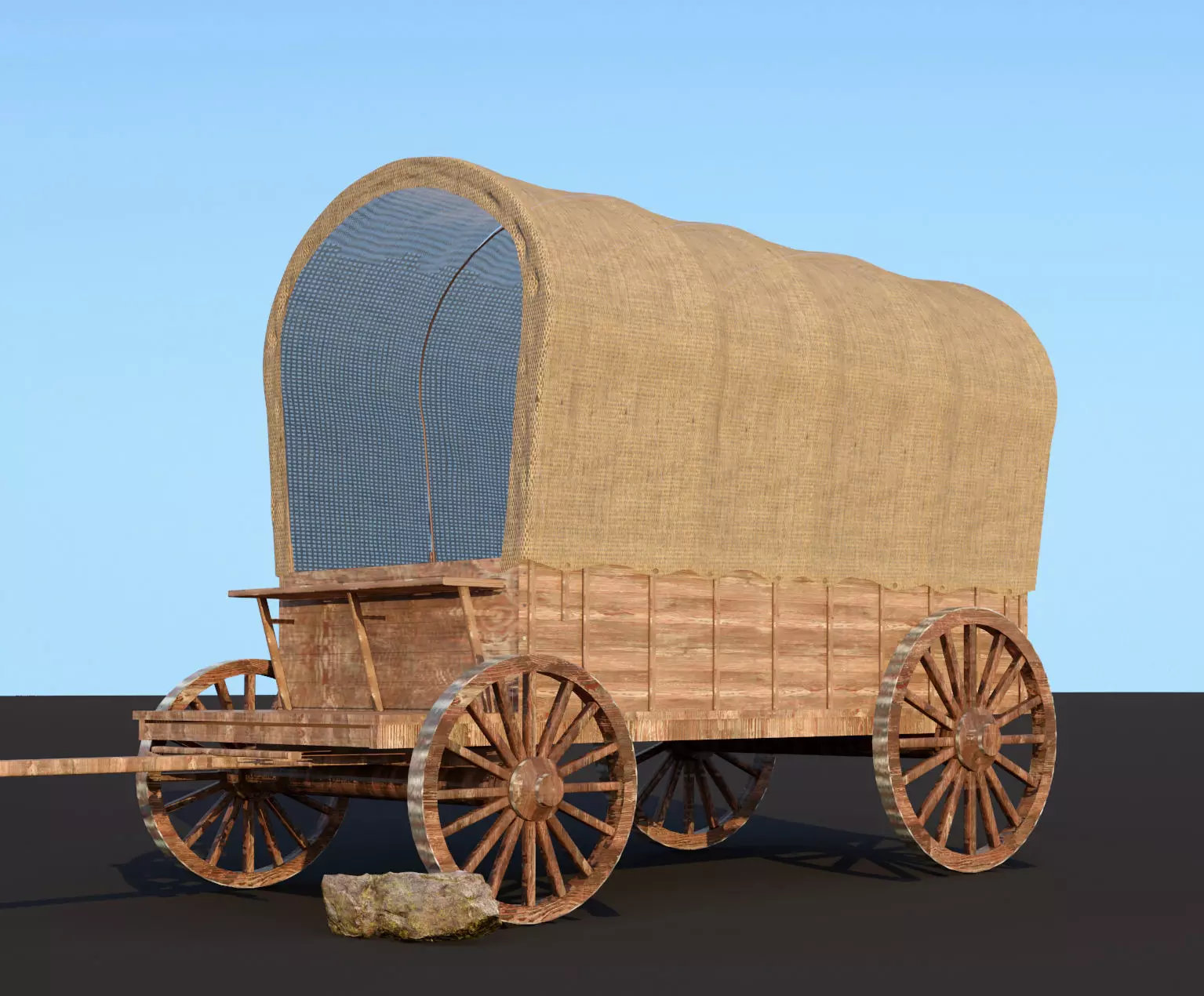 Carts wooden wagon Low-poly 3D model_0