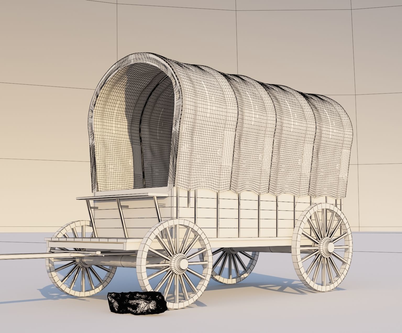 Carts wooden wagon Low-poly 3D model_1