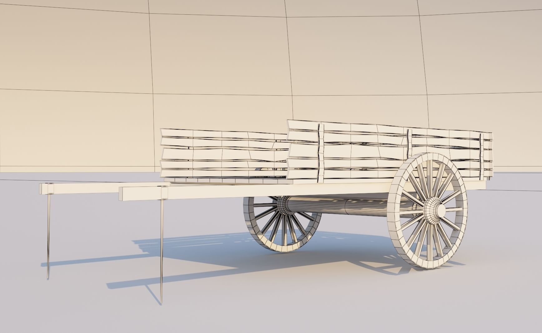 Carts wooden wagon Low-poly 3D model_8