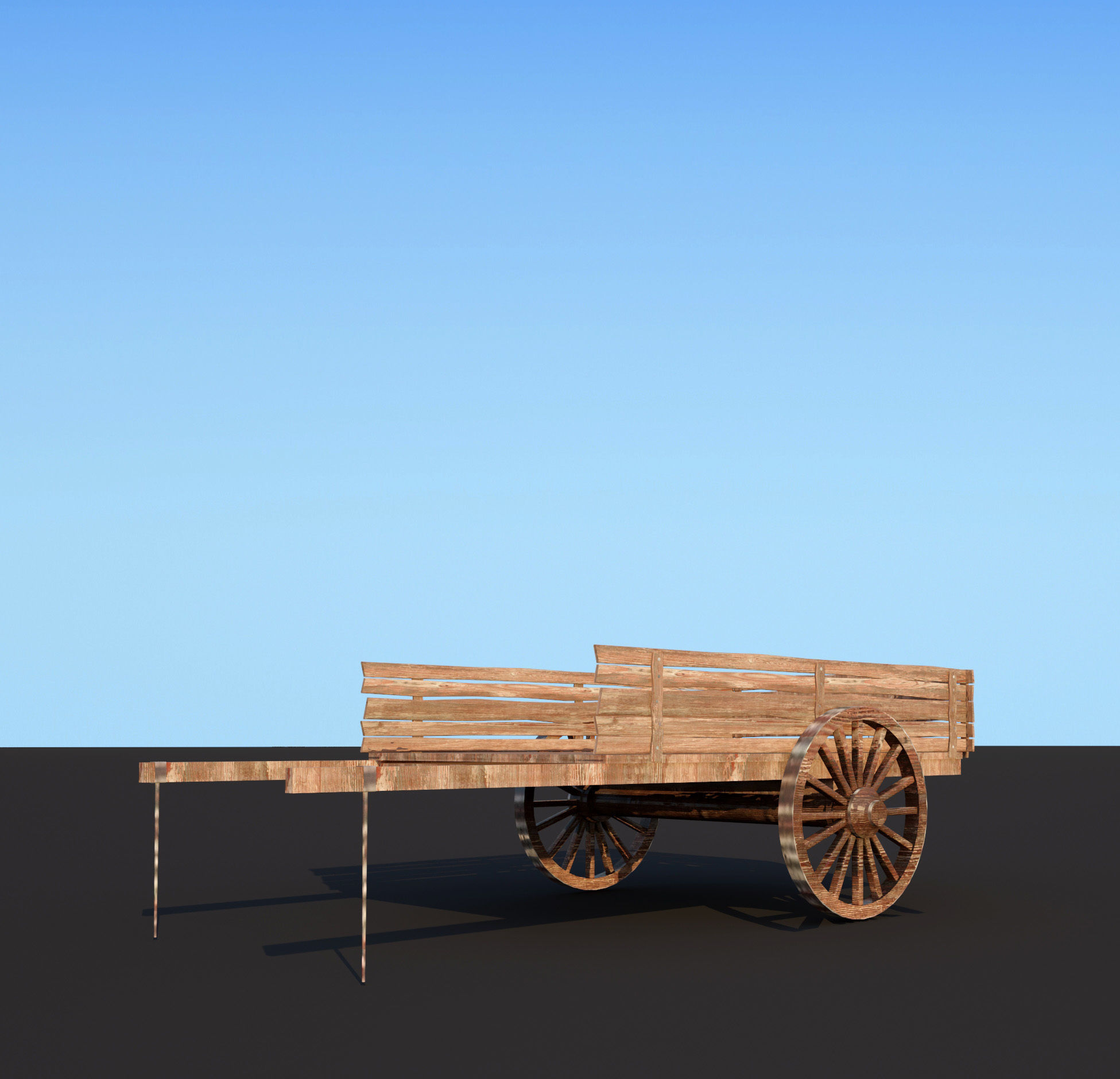 Carts wooden wagon Low-poly 3D model_7