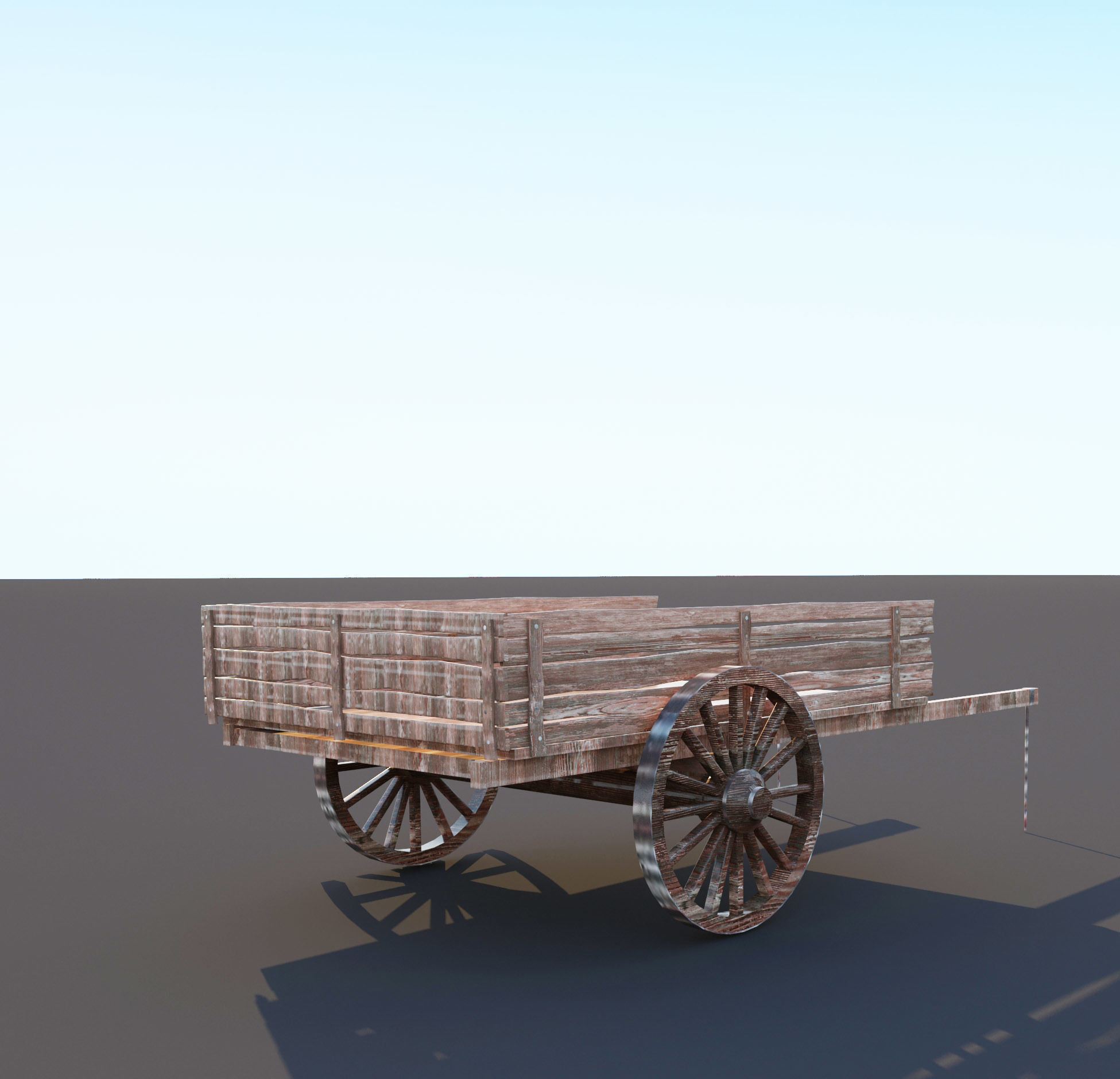Carts wooden wagon Low-poly 3D model_5