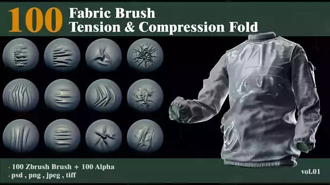 100 Fabric Brushes Tension and Compression Folds and Alpha VOL01