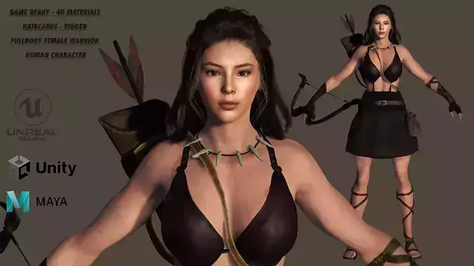 AAA 3D FANTASY FEMALE WARRIOR 02 - HUMAN RIGGED CHARACTER Low-poly 3D model