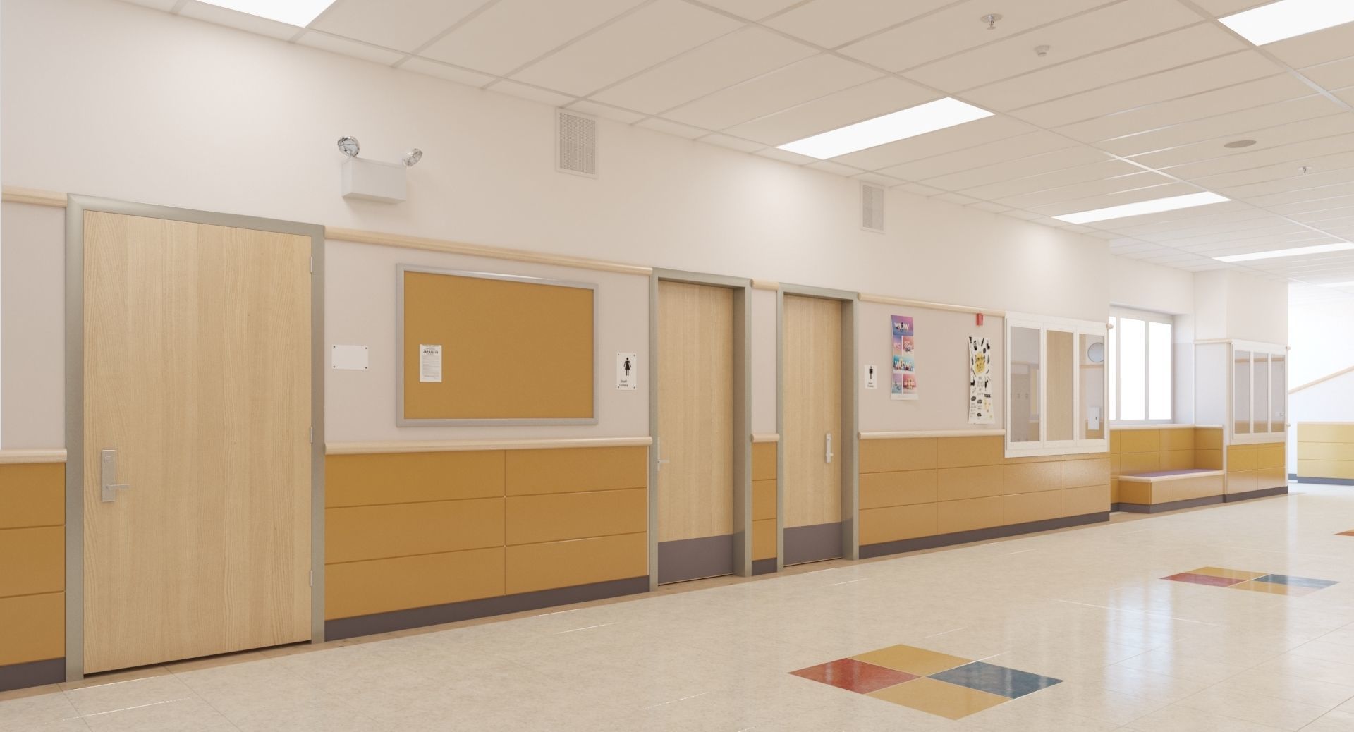 School Hallway Locker Room 3D model_2