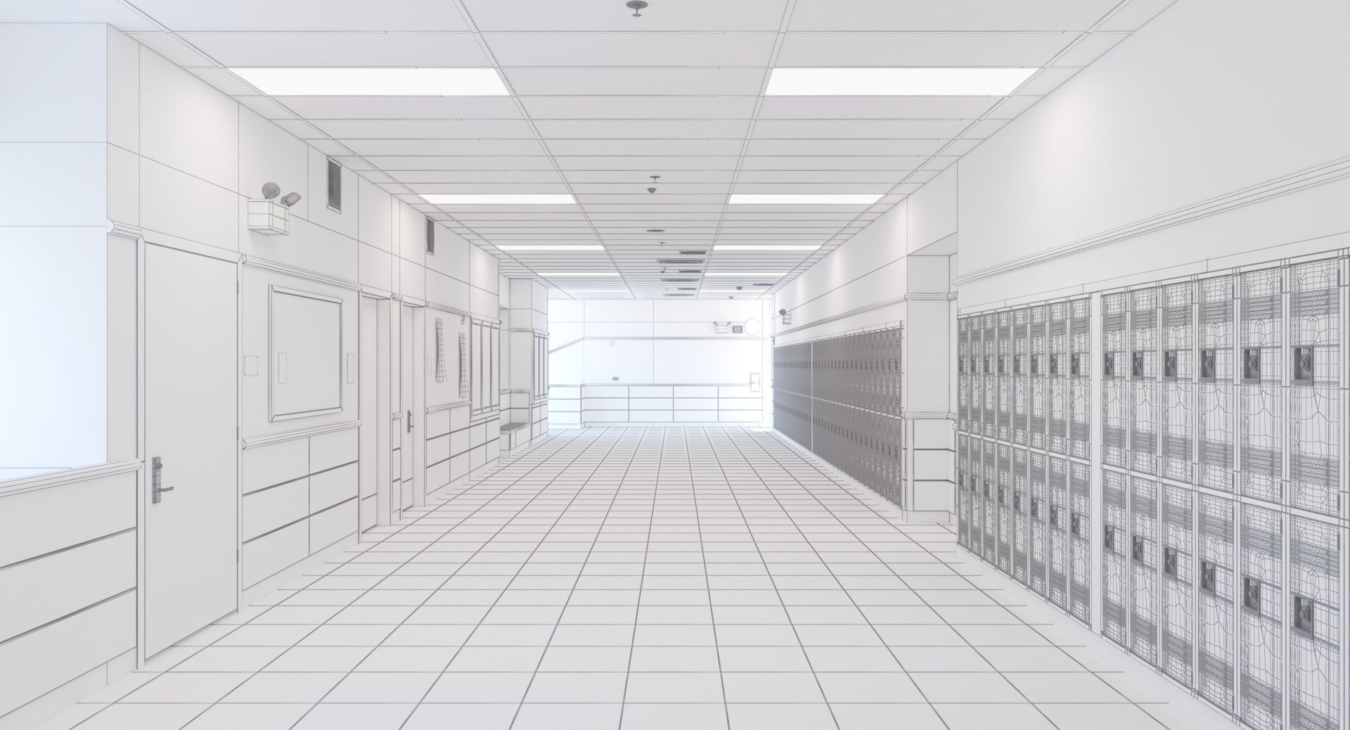 School Hallway Locker Room 3D model_8