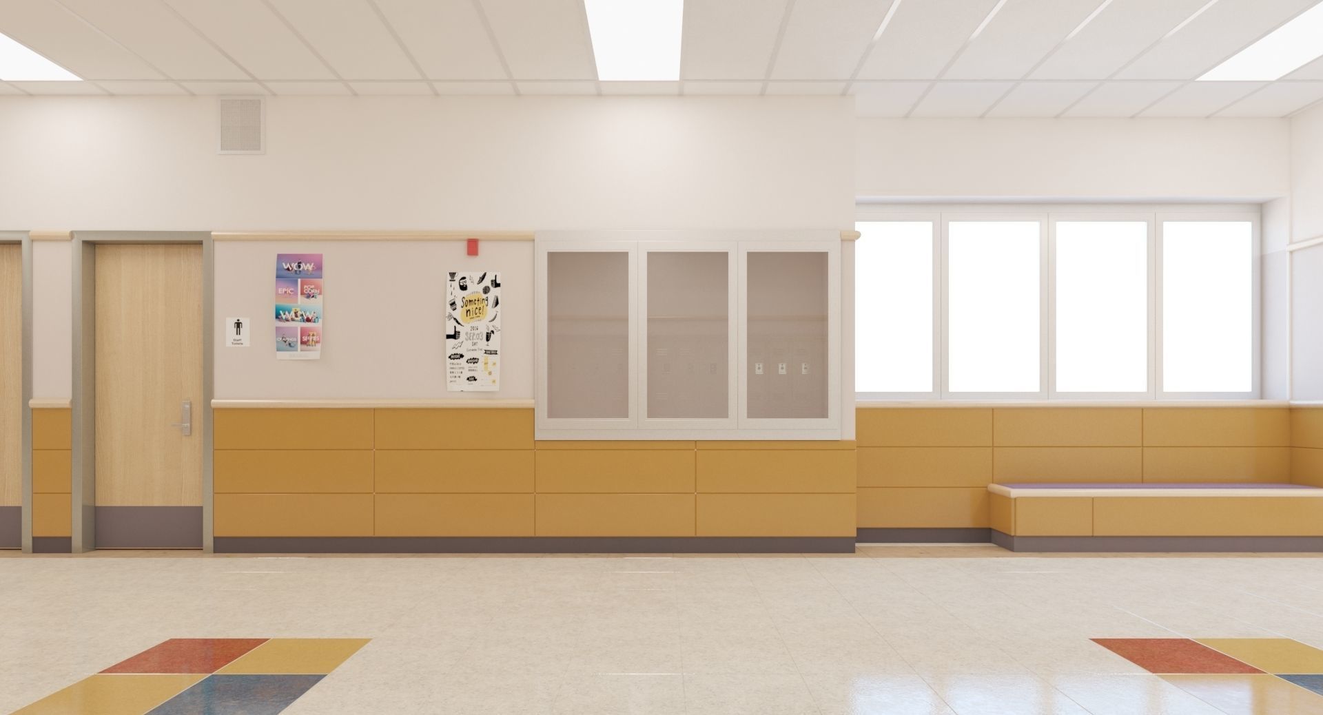 School Hallway Locker Room 3D model_4