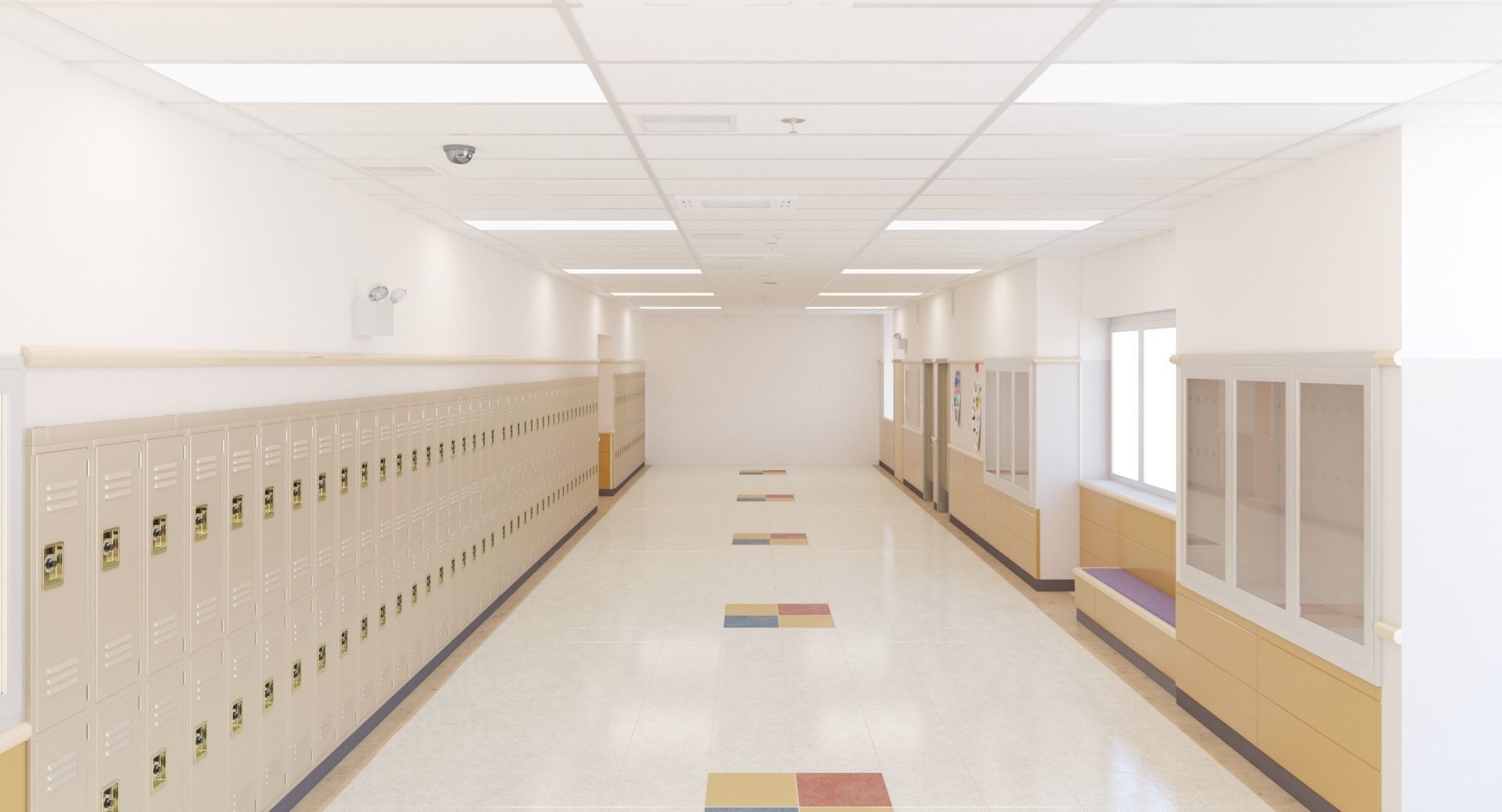 School Hallway Locker Room 3D model_6