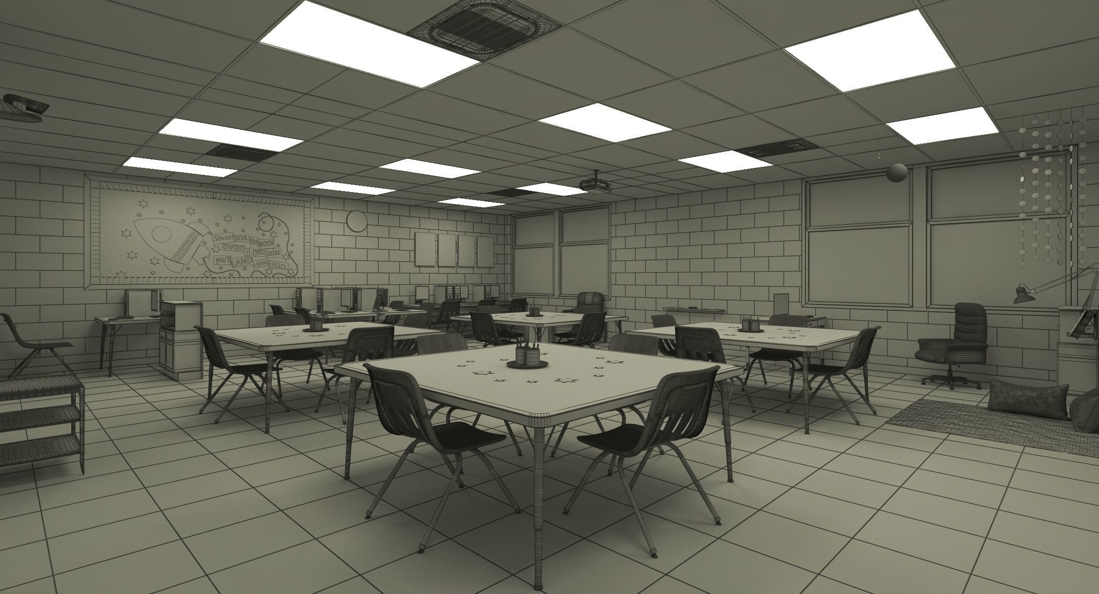 Photorealistic Detail Kindergarten Classroom 3D model_4