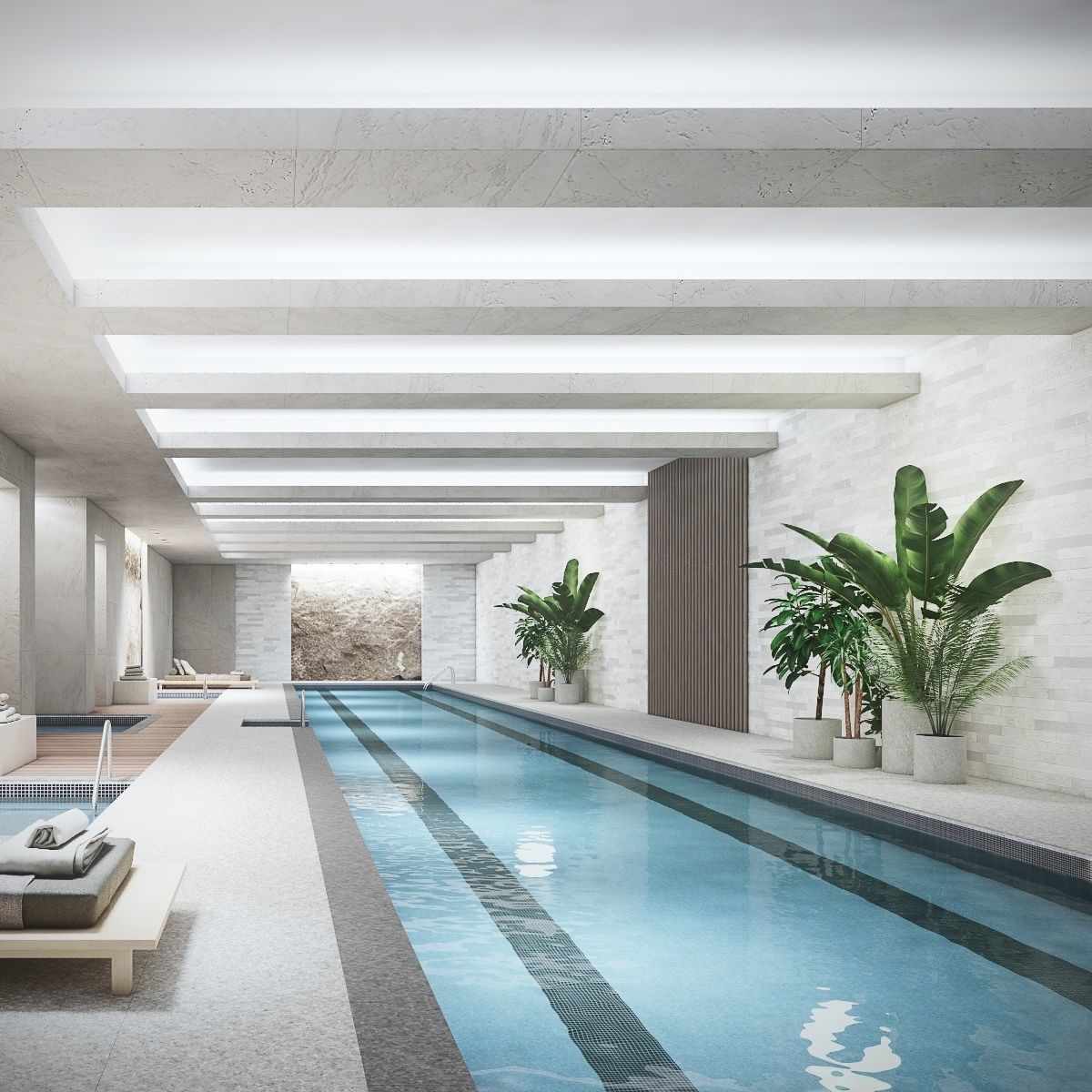 Indoor Swimming Pool Spa Interior Scene 3D model_2