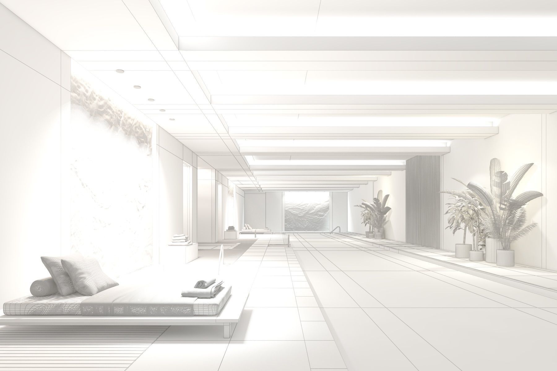 Indoor Swimming Pool Spa Interior Scene 3D model_15